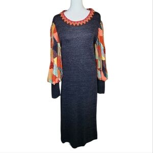 Blank London Anthropologie Patchwork Balloon Sleeve Sweater Dress Size Large